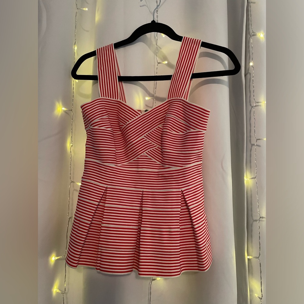 Anthropologie structured red/white striped peplum top